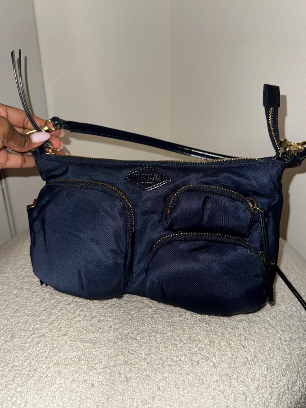 MZ WALLACE Chelsea Petite Nylon Shoulder Bag in Navy - Picture 8 of 12